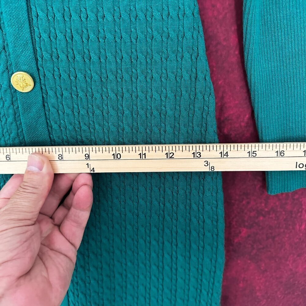 TAYLOR WOMEN'S SIZE S-SMALL GREEN CABLE-KNIT SWEATER DRESS GOLD BUTTON STRETCH - Picture 10 of 12